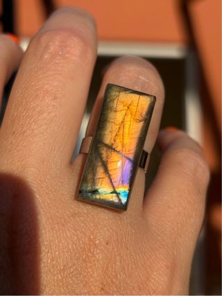 Anillo Acero Ajustable Labradorita