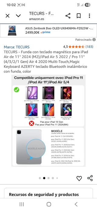 Tecurs KC011 Teclado Magnético iPad Air 11