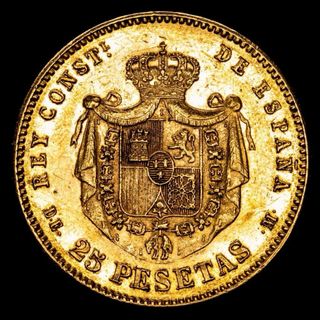 Monedas Alfonsina de Oro 25 Pesetas, 2 unidades.