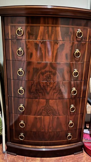 Cassettiera, tavoli e testiera in legno