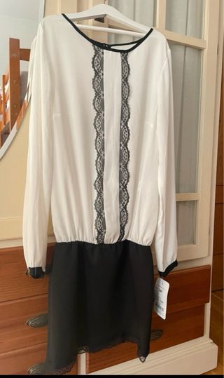 Vestido Lencero Mujer Blanco y Negro