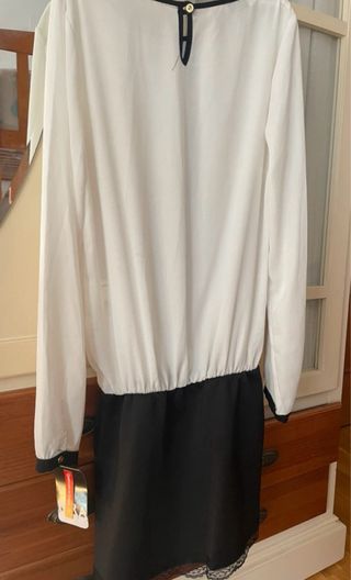 Vestido Lencero Mujer Blanco y Negro