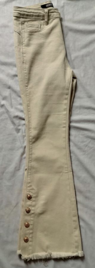 Pantalón campana beige mujer 