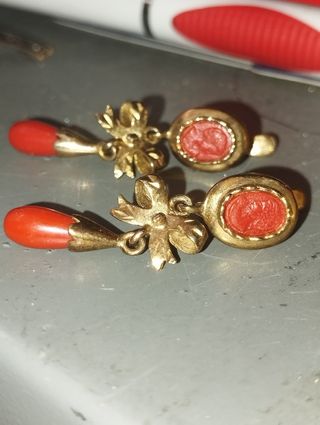 Pendientes Flamenca Plata y Coral Rojo