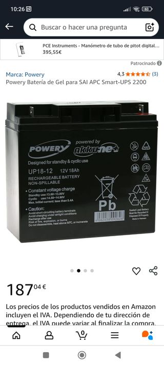 Bateria Recargable 12V 18Ah POWERY