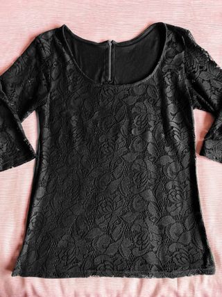 Camiseta Bershka Mujer Talla L Negro Encaje