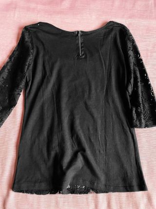 Camiseta Bershka Mujer Talla L Negro Encaje