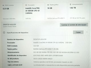 PC Sobremesa (i9-10850k + RTX4060ti) + Monitor 34"