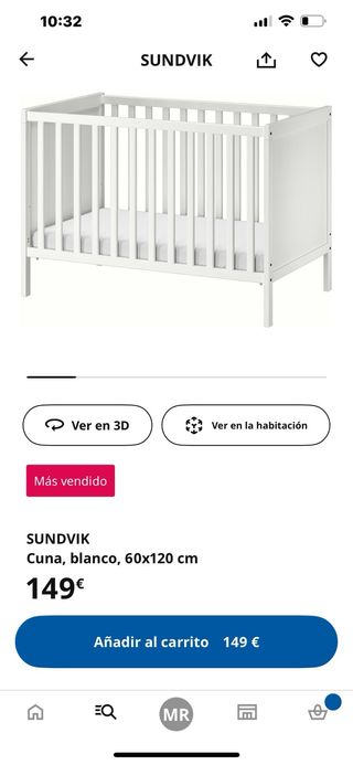 Cuna Ikea Blanca SUNDVIK 60x 120cm