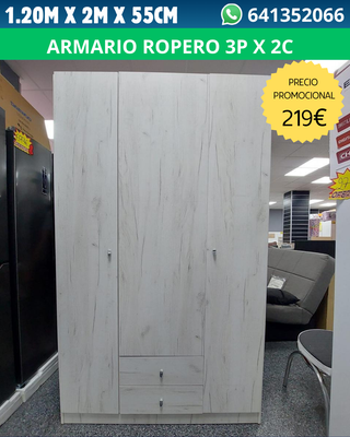 Armario Ropero 3 Puertas 2 Cajones