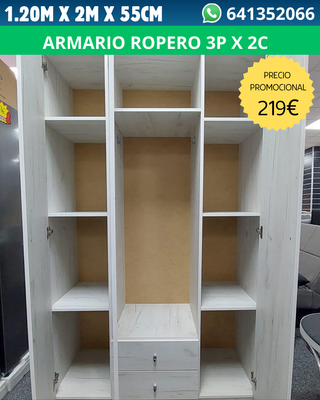 Armario Ropero 3 Puertas 2 Cajones