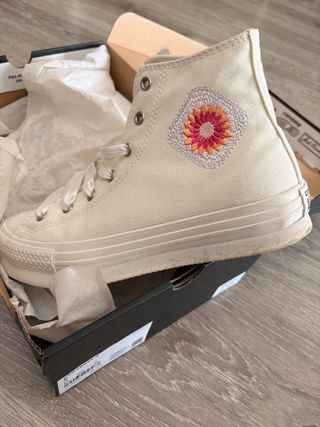 Converse Alte Beige Ricamate Tg 38.5