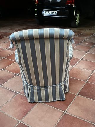 Sillón butaca orejera azul y gris