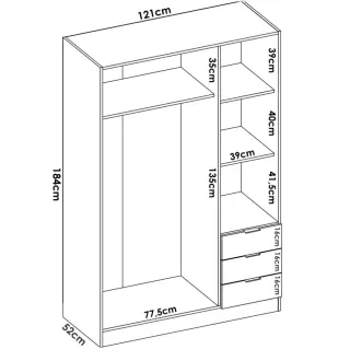 Armario Ropero 3 Puertas Abatibles y 3 Cajones