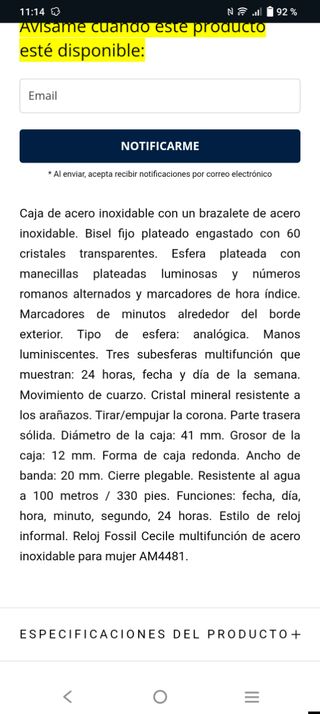 Reloj Fossil Cecile Plateado 