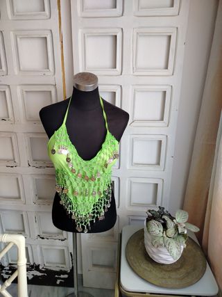 Top Danza Vientre Verde con Monedas