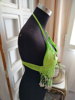 Top Danza Vientre Verde con Monedas