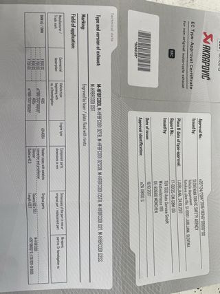 Certificado Homologación Akrapovič BMW GS 750/850