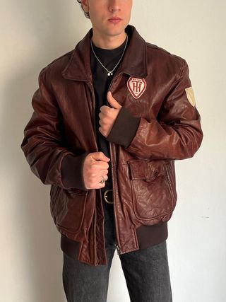 Chaqueta Bomber Cuero Tommy Hilfiger Marrón