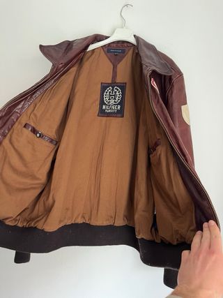 Chaqueta Bomber Cuero Tommy Hilfiger Marrón