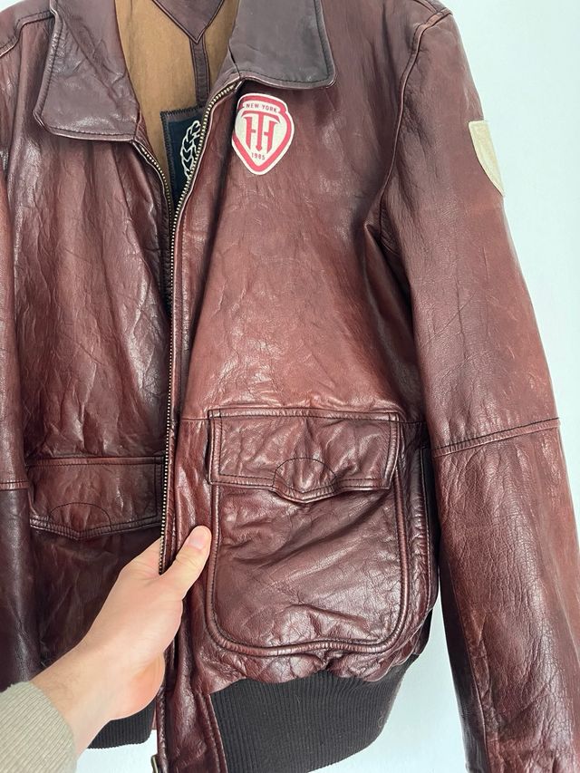 Chaqueta Bomber Cuero Tommy Hilfiger Marrón
