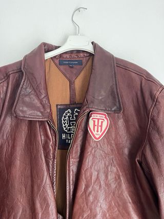 Chaqueta Bomber Cuero Tommy Hilfiger Marrón