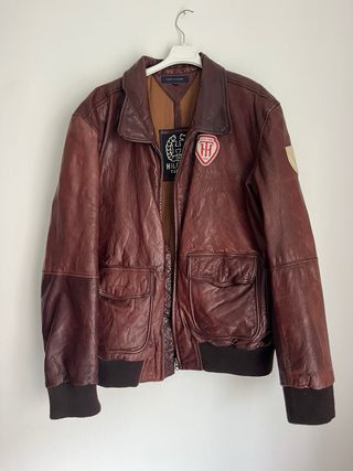 Chaqueta Bomber Cuero Tommy Hilfiger Marrón