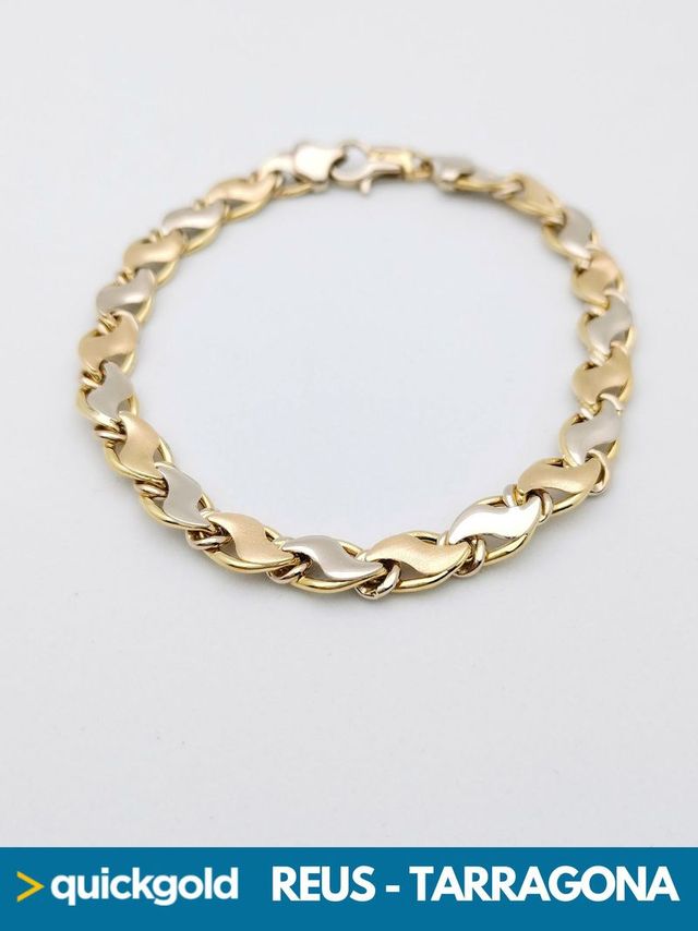 035-05-00406 PULSERA ORO BICOLOR 18K ONDAS 22CM