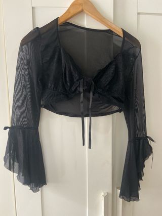 Top Chaquetita Malla Negra Manga Larga