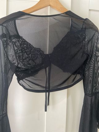 Top Chaquetita Malla Negra Manga Larga