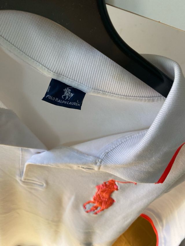 Polo Ralph Bianco Arancio Taglia L