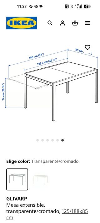 Mesa extensible GLIVARP IKEA cristal y metal