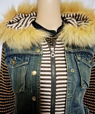 Gilet Jeans Blu Deise con Cappuccio