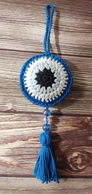 Ojo Turco Crochet Colgante Azul