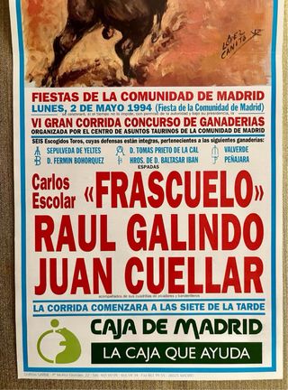 CARTEL DE TOROS DE MADRID 2/5/1994.