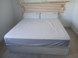 Cama y canapé doble de 180 cm, más dos almohadas.