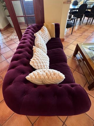 Sofá Vintage Terciopelo Morado 3 Plazas