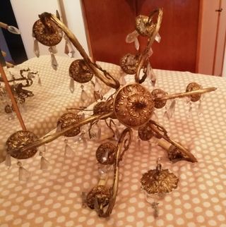 Lámpara de bronce 6 brazos y cristal