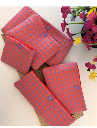 Lote de 5 Bolsas de Tela Cuadros Azul