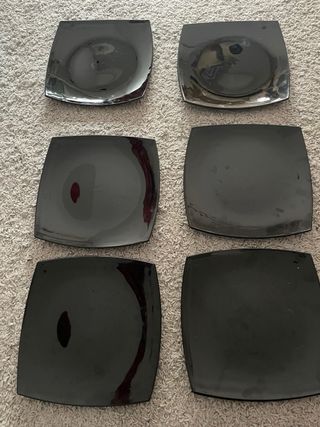 Juego 6 Platos Negros Vidrio Diseño Moderno