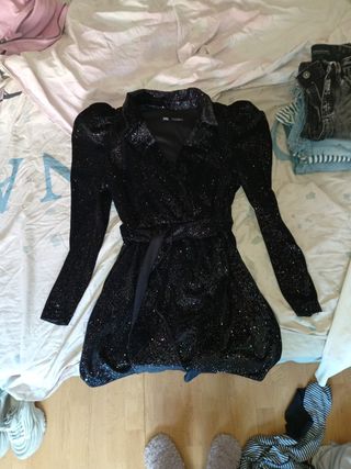 Vestido fiesta Zara negro brillantina T.S