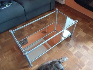 Mesa de centro cristal y metal