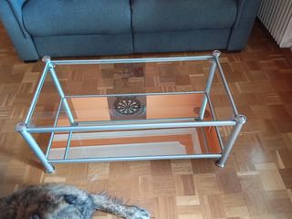 Mesa de centro cristal y metal