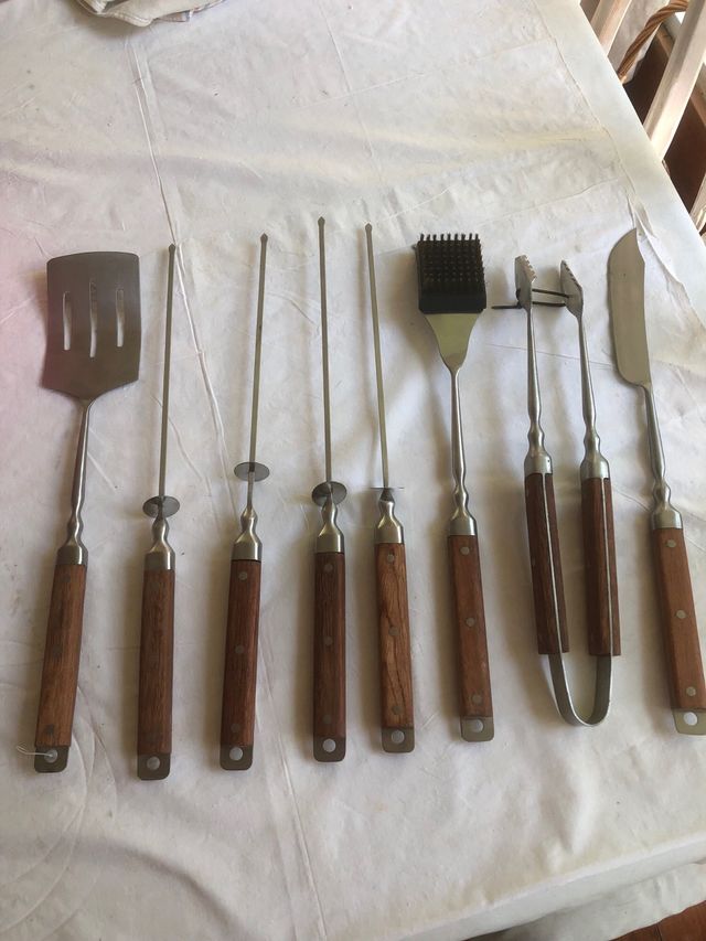 Juego Utensilios Barbacoa Madera acero inoxidable