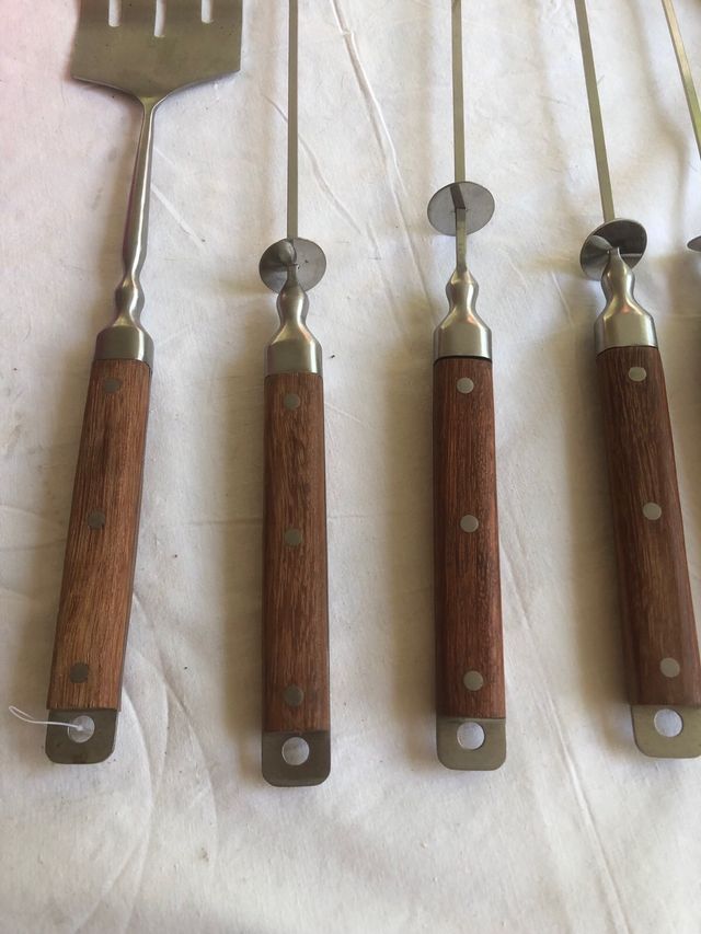 Juego Utensilios Barbacoa Madera acero inoxidable