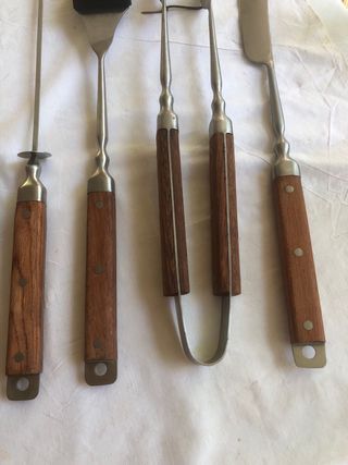 Juego Utensilios Barbacoa Madera acero inoxidable