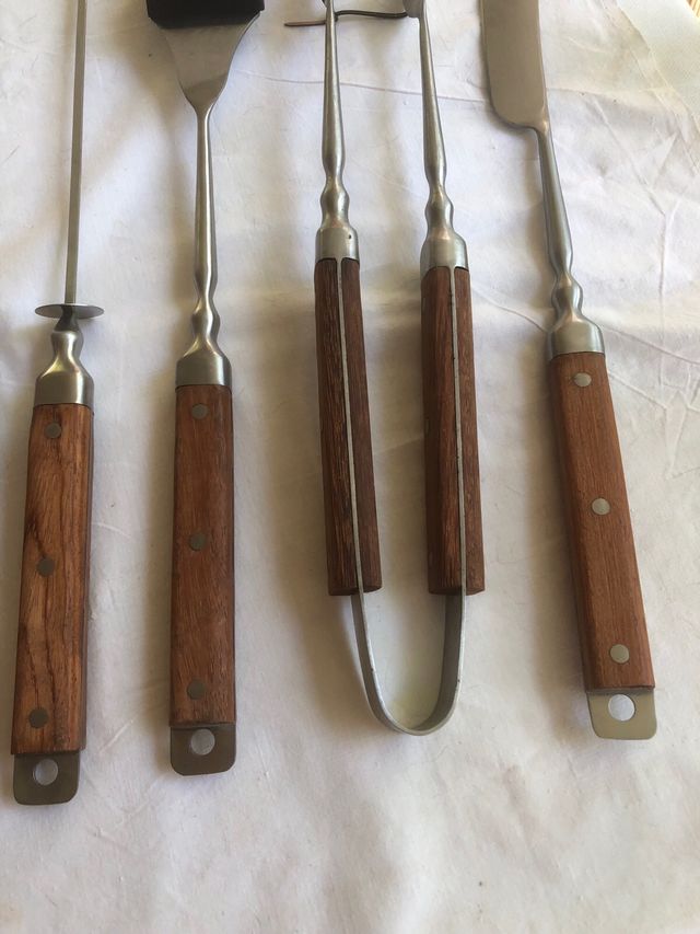 Juego Utensilios Barbacoa Madera acero inoxidable