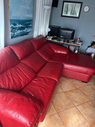 Sofá Chaise Longue Piel Rojo