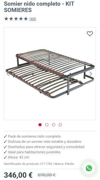 Somier nido completo Pikolin 90x190cm