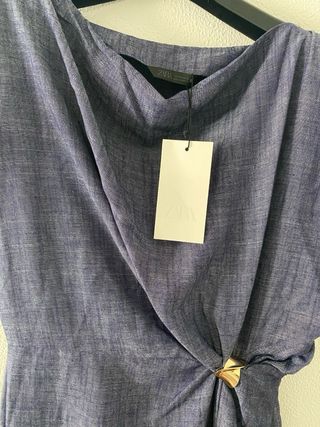 Vestido Lino Drapeado Zara Talla L